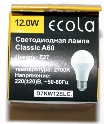 Лампа св/д Ecola груша A60 E27 12W 2700K