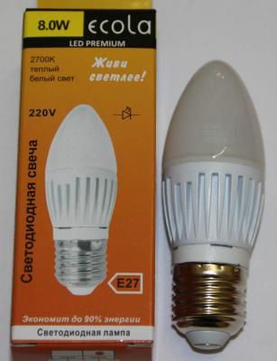 Лампа св/д Ecola свеча E27 8W 2700K
