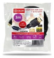 Кабель HDMI D-Color 3.0м, v1.4 , 19M/19M, черный, позол.разъемы, фильтры, пакет (DCC-HH300F)
