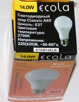 Лампа св/д Ecola груша A65 E27 14W 2700K