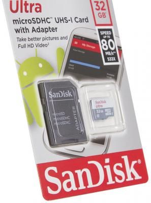 Карта памяти MicroSD 32Gb SanDisk SDSQUNS-O32G-GN3MA + адаптер