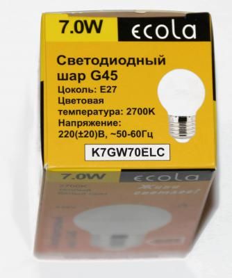 Лампа св/д Ecola шар G45 E27 7W 2700K