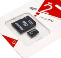 Карта памяти MicroSD 2Gb Smartbuy + адаптер